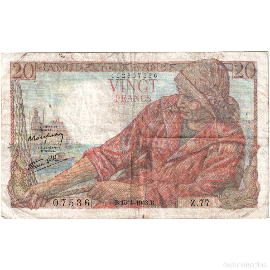 Billetes extranjeros: [#1235196] Francia, 20 Francs, P&ecirc;cheur, 1943-04-15, Z.77, MBC