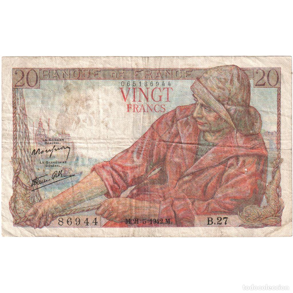 Billetes extranjeros: [#1235198] Francia, 20 Francs, P&ecirc;cheur, 1942-02-12, B.27, MBC