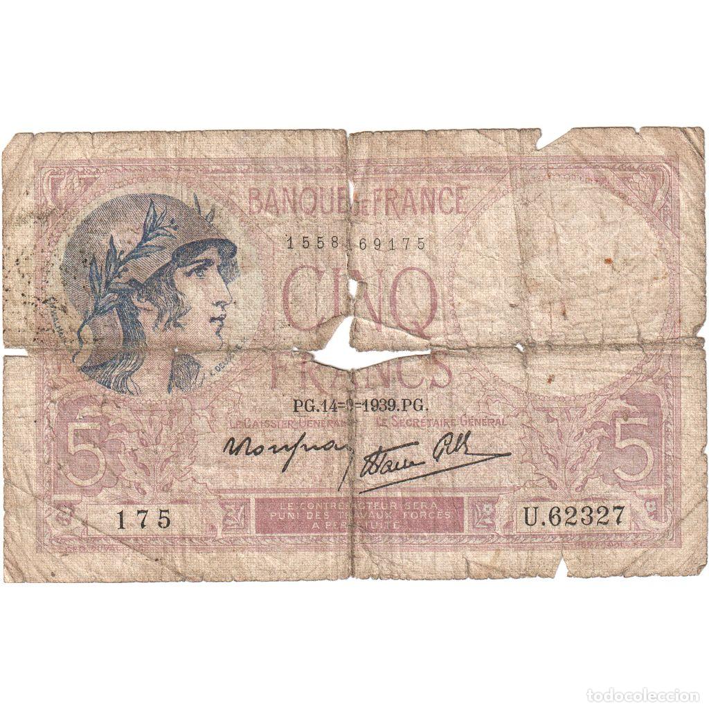 Billetes extranjeros: [#1235201] Francia, 5 Francs, Violet, 1939-09-14, U.62327, RC