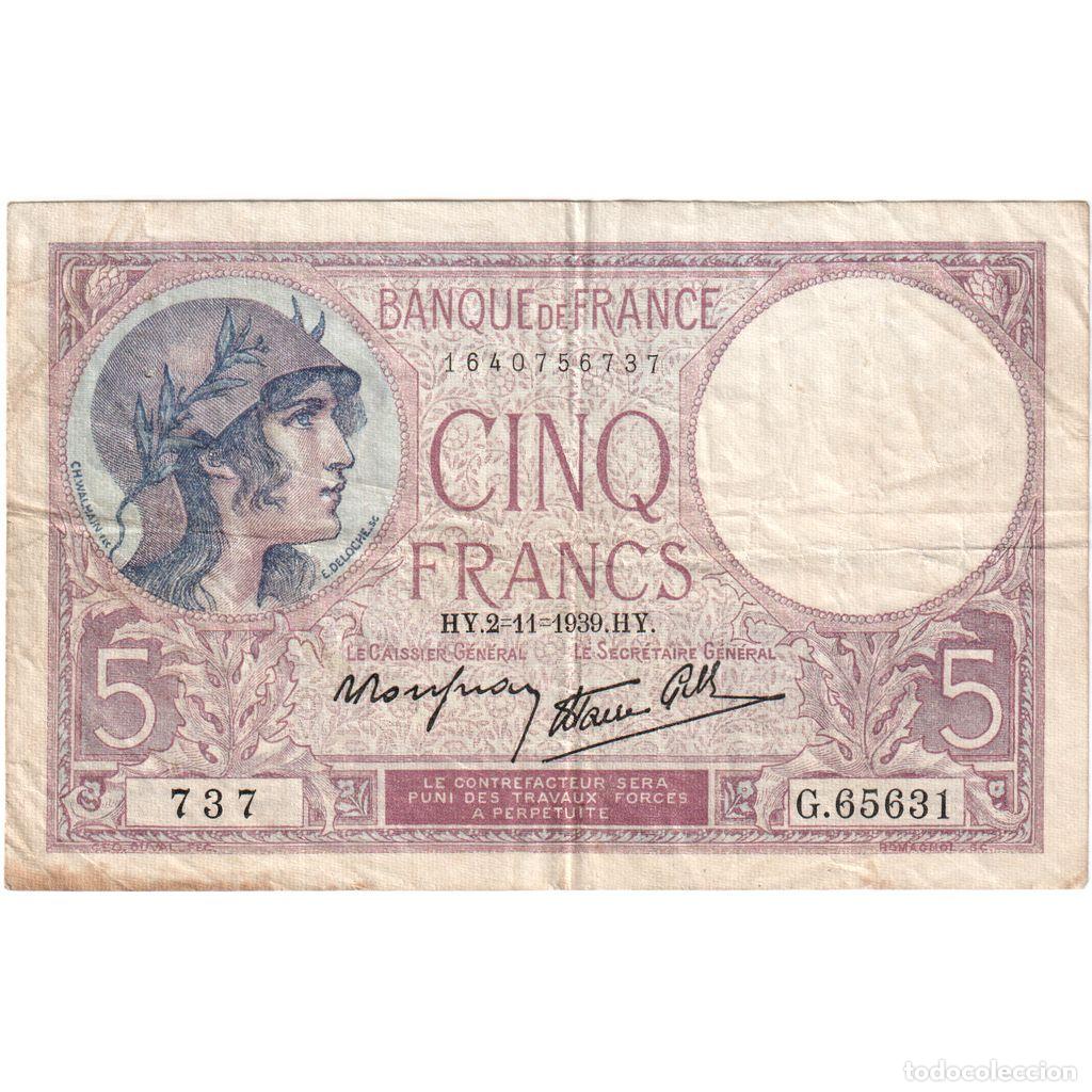 Billetes extranjeros: [#1235206] Francia, 5 Francs, Violet, 1939-11-02, G.65631, BC+