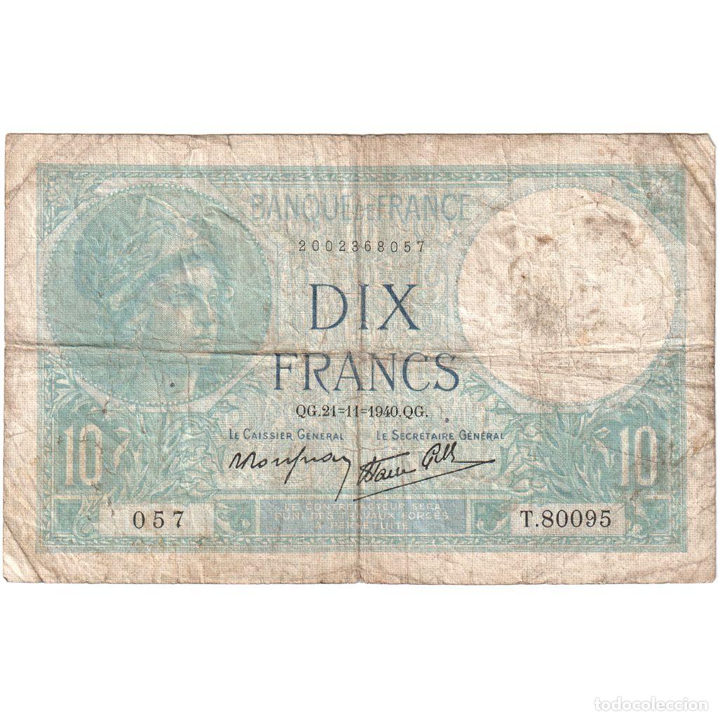 Billetes extranjeros: [#1235211] Francia, 10 Francs, 1940.11.21, T.80095, BC