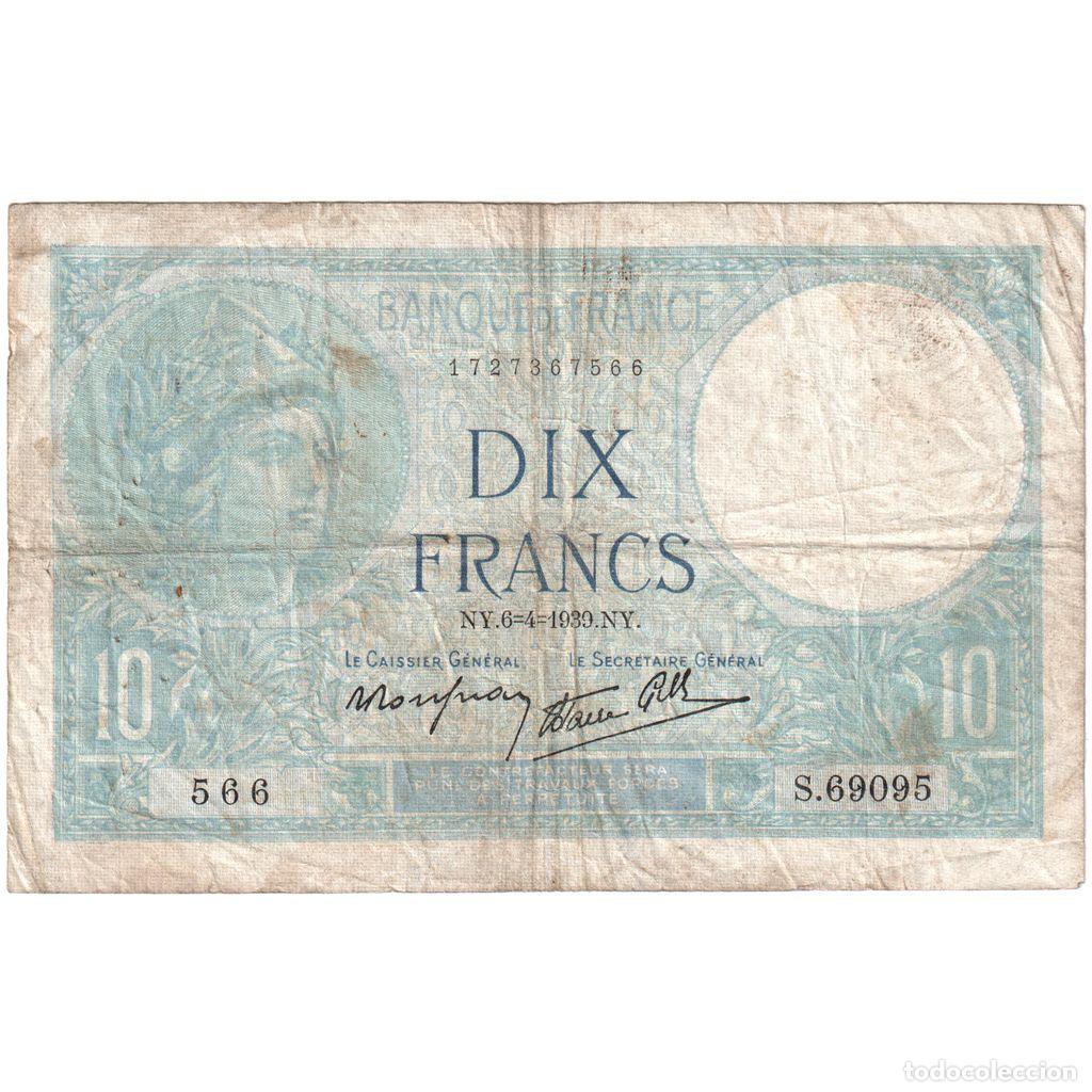 Billetes extranjeros: [#1235215] Francia, 10 Francs, 1939-04-06, S.69095, BC+