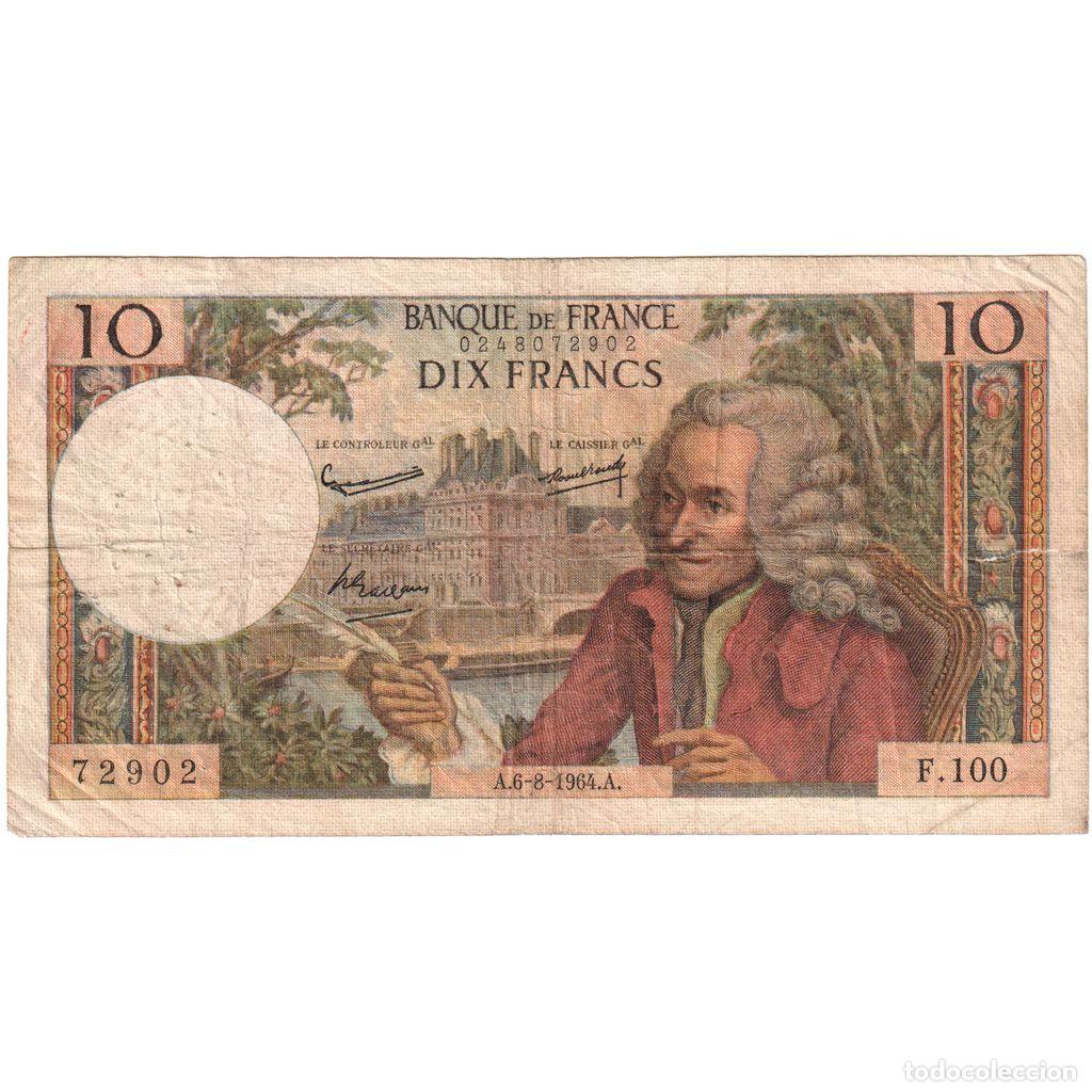 Billetes extranjeros: [#1235254] Francia, 10 Francs, Voltaire, 1964-08-06, F.100, BC