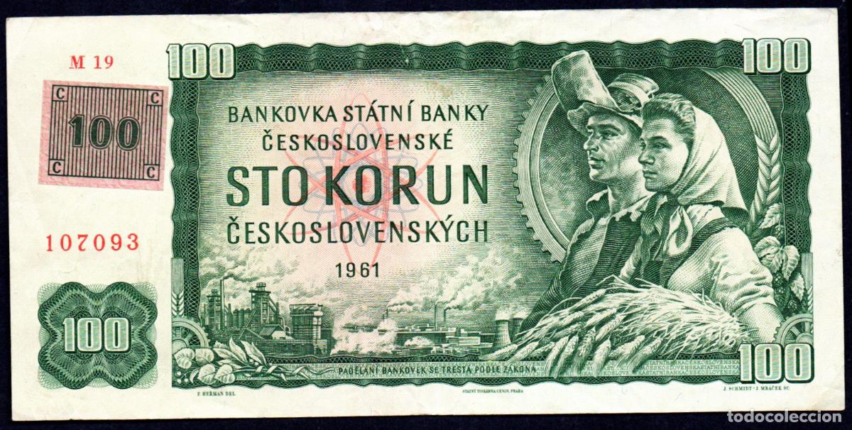 Billetes extranjeros: CHECOSLOVAQUIA - 100 CORONAS 1961 - CON RESELLO PARA CIRCULAR EN ESLOVAQUIA