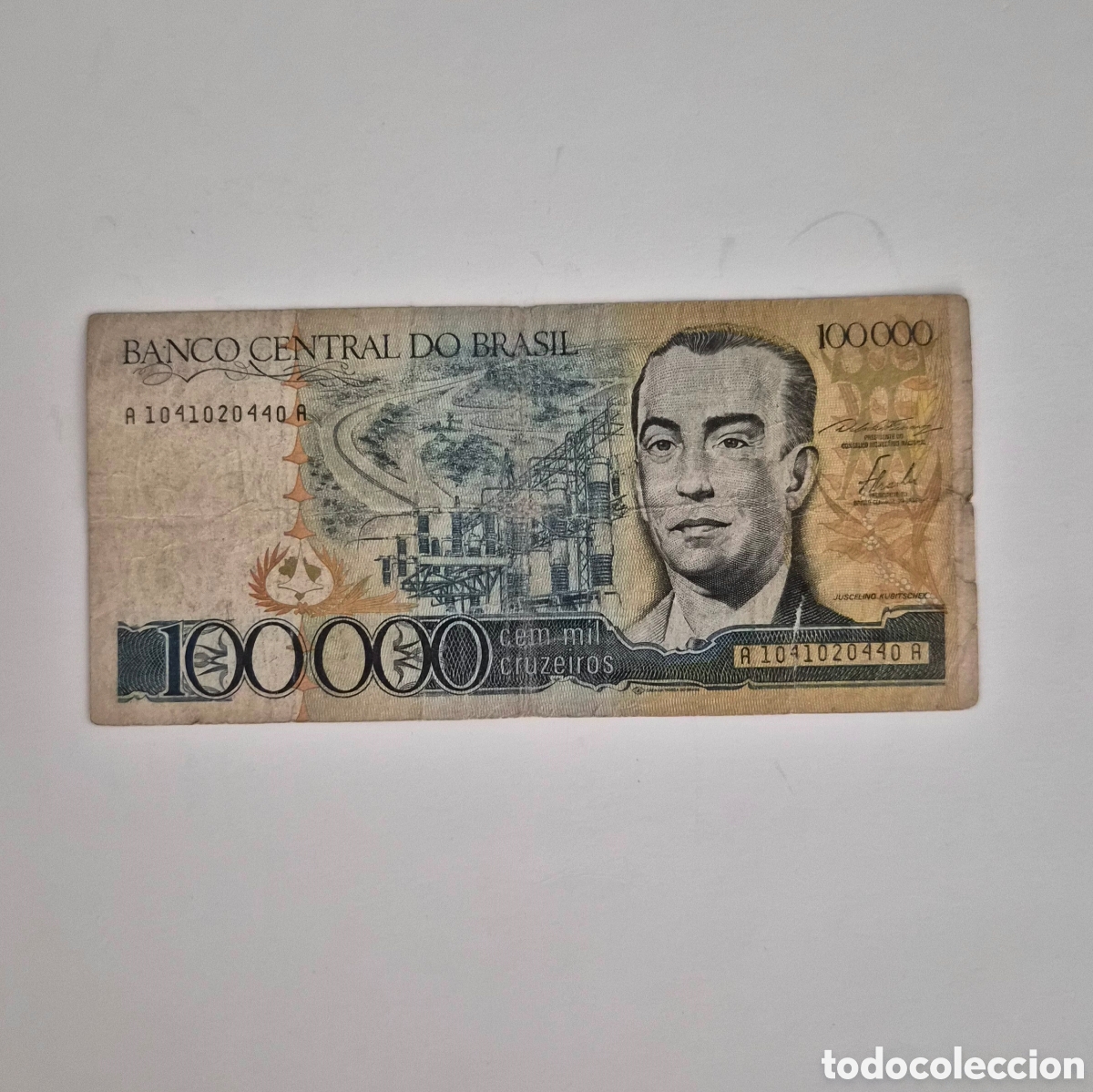 Billetes extranjeros: Billete de Brasil &ndash; 100.000 Cruzeiros &ndash; Juscelino Kubitschek