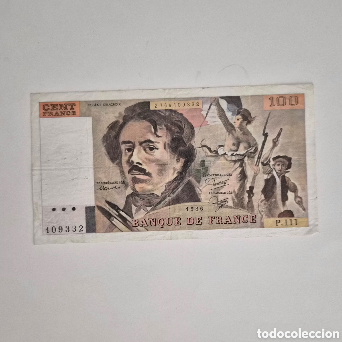 Billetes extranjeros: Billete de Francia &ndash; 100 francos 1986 &ndash; Eug&egrave;ne Delacroix &ndash; P.111