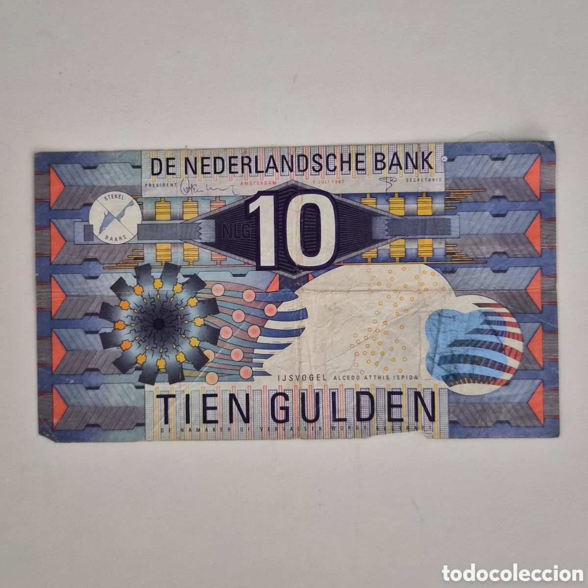 Billetes extranjeros: Billete de Pa&iacute;ses Bajos &ndash; 10 florines 1997 &ndash; IJsvogel &ndash; Holanda