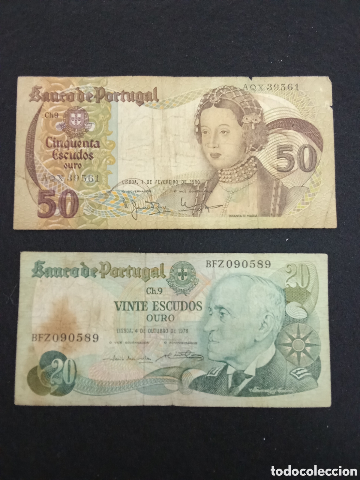 Billetes extranjeros: Lote 2 billetes distintos Portugal