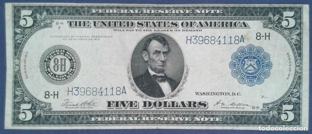 Billetes extranjeros: Estados Unidos de Am&eacute;rica, 5 Dollars 1914 - 359bH - (BC / Fine) [H39684118A]