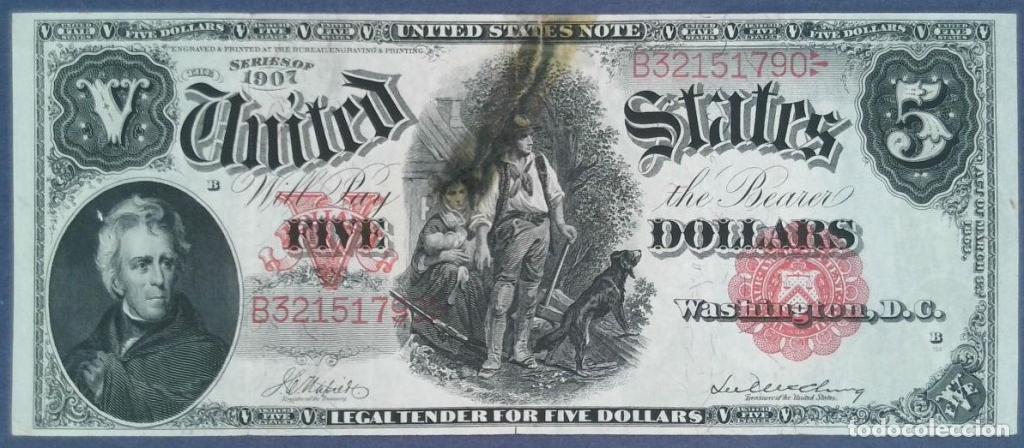 Billetes extranjeros: Estados Unidos de Am&eacute;rica, 5 Dollars 1907 - 186 - (MBC / VF) [B32151790]