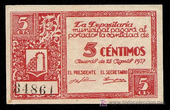 Billetes locales: GRAUS (HUESCA): 5 Centimos 1937 S/C - Foto 1