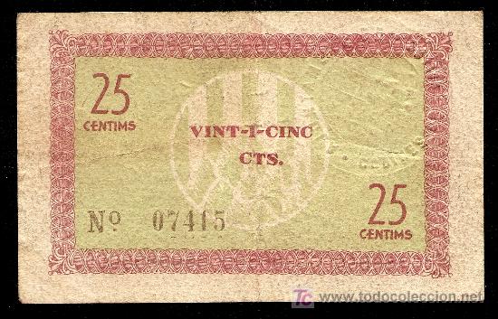Billetes locales: CODINES DEL VALLES (BARCELONA): 25 Centimos 1937 MBC+ - Foto 2