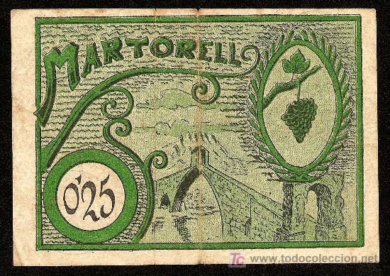 Billetes locales: MARTORELL (BARCELONA): 25 Centimos 1937 MBC+ - Foto 2