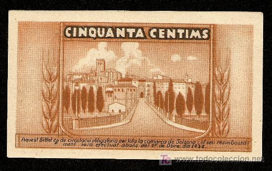 Billetes locales: SOLSONA: 50 Centimos 1937  S/C - Foto 2