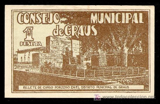 Billetes locales: GRAUS (HUESCA): 1 Peseta 1937 EBC+ - Foto 2