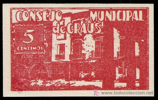 Billetes locales: GRAUS (HUESCA): 5 Centimos 1937 S/C - Foto 2