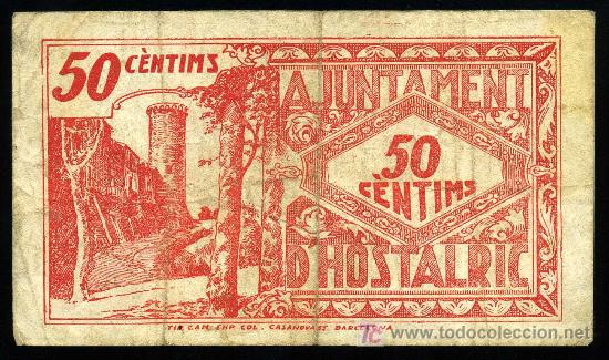 Billetes locales: HOSTALRIC (GERONA): 50 Centimos JUNIO-1937 MBC - Foto 2