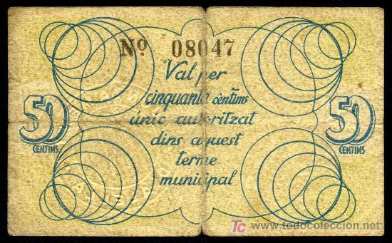 Billetes locales: ALELLA (BARCELONA) : 50 Centimos   Aprox. MBC - Foto 2