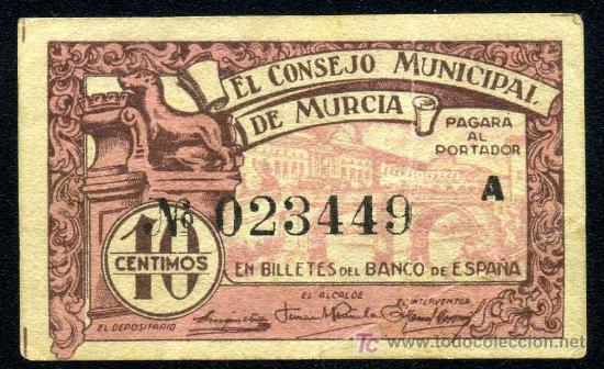 Billetes locales: MURCIA : 10 Centimos 1937  Serie A  EBC - Foto 1