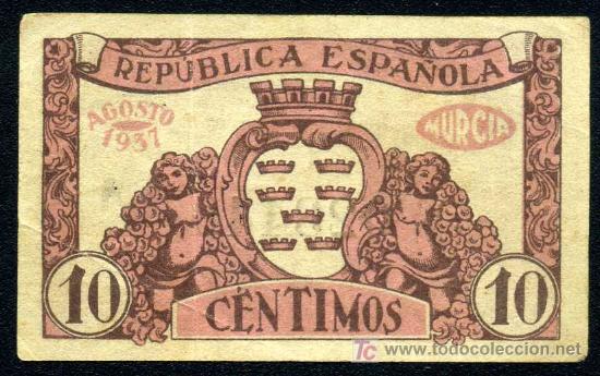 Billetes locales: MURCIA : 10 Centimos 1937  Serie A  EBC - Foto 2