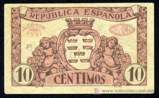 Billetes locales: MURCIA : 10 Centimos 1937  Serie B   Aprox. EBC - Foto 2