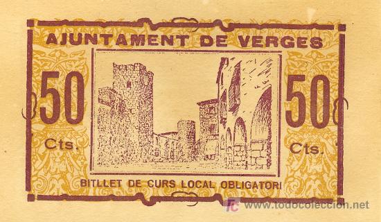 Billetes locales: AJUSTAMENT DE DE VERGES. 50 CENTIMOS. S/C - Foto 1