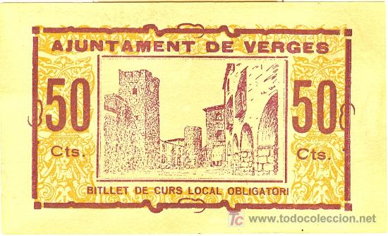 Billetes locales: AJUSTAMENT DE DE VERGES. 50 CENTIMOS. S/C - Foto 1