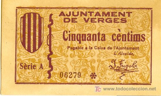 Billetes locales: AJUSTAMENT DE DE VERGES. 50 CENTIMOS. S/C - Foto 2