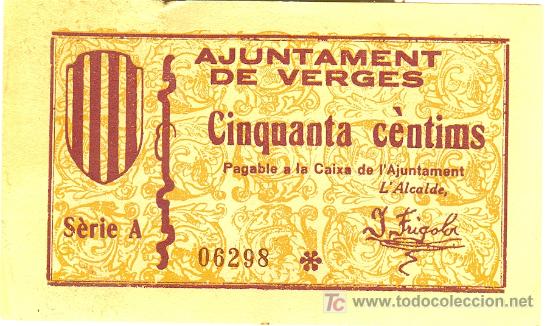 Billetes locales: AJUSTAMENT DE DE VERGES. 50 CENTIMOS. S/C - Foto 2