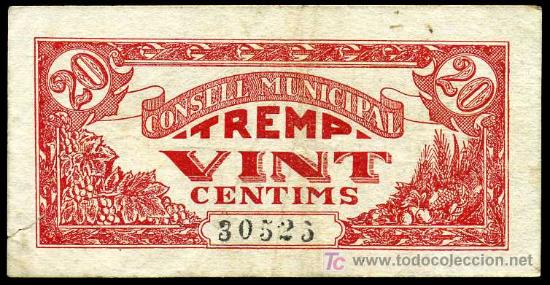 Billetes locales: TREMP (LERIDA) : 20 Centimos 1937  EBC - Foto 1