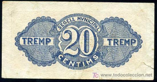 Billetes locales: TREMP (LERIDA) : 20 Centimos 1937  EBC - Foto 2