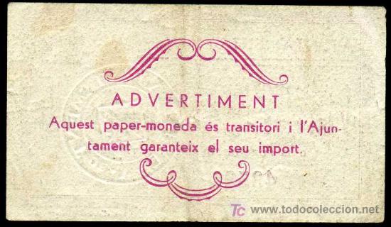 Billetes locales: TARREGA (LERIDA) : 25 Centimos Octubre 1937  EBC - Foto 2