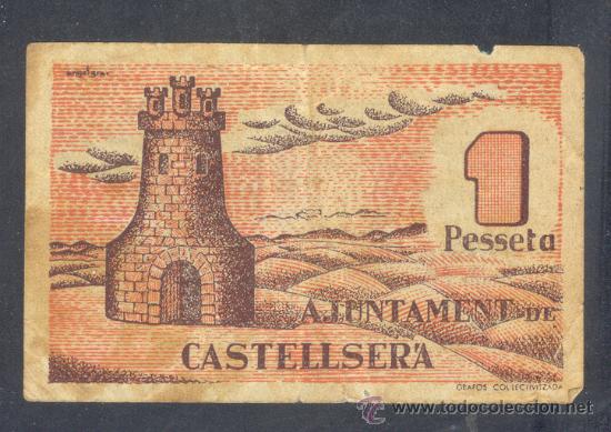 Billetes locales: 1 PTA. DEL AYUNT. DE CASTELLSERA ESCASO MBC - Foto 1