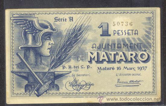Billetes locales: 1 PTA. DEL AJUNTAMENT DE MATARO EBC - Foto 1