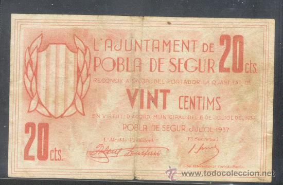 Billetes locales: 20 CTMS DEL AJUNTAMENT DE LA POBLA DE SEGUR - Foto 1