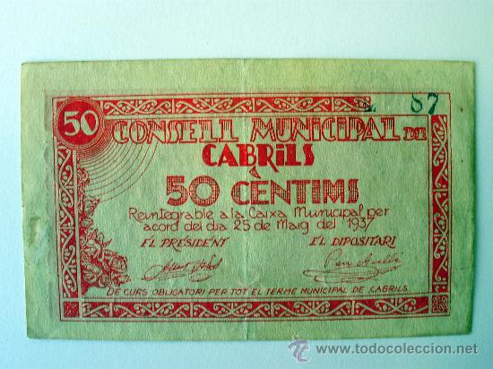 Billetes locales: CABRILS - 50 CTS. TURR&Oacute; 662-C - Foto 1