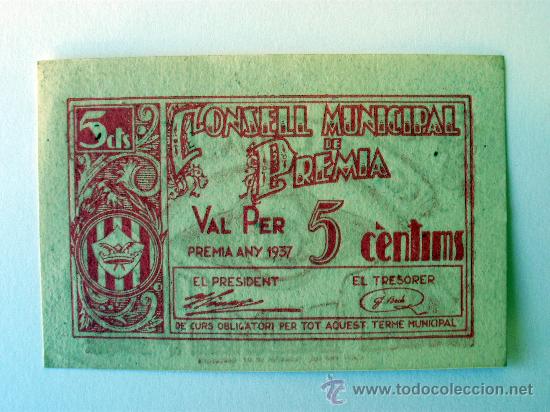 Billetes locales: PREMIA - 5-CTS. TURR&Oacute; 2313-B - Foto 1