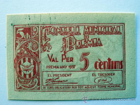 Billetes locales: PREMIA - 5-CTS. TURR&Oacute; 2313-B - Foto 1