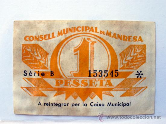 Billetes locales: MANRESA - 1 PTA. TURR&Oacute; 1620-B - Foto 2