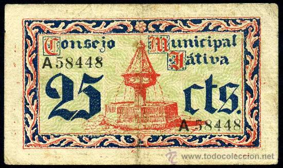 Billetes locales: JATIVA (VALENCIA) : 25 Centimos 5 Junio 1937 - Foto 1