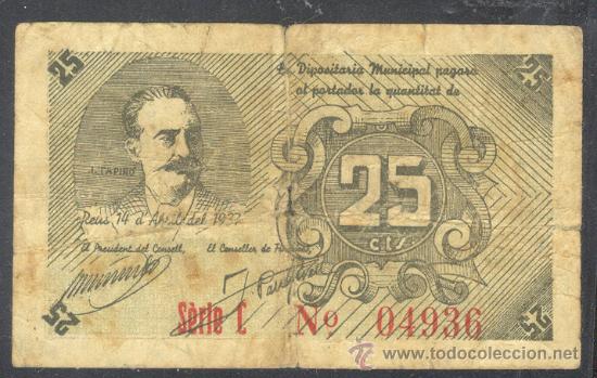 Billetes locales: 25 CTMS REUS MBC- - Foto 1