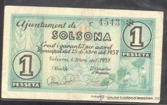 Billetes locales: 1 PTA DEL AJUNTAMENT DE SOLSONA - Foto 1