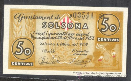 Billetes locales: 50 CTMS DEL AJUNTAMENT DE SOLSONA - Foto 1