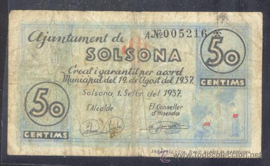 Billetes locales: 50 CTMS DEL AJUNTAMENT DE SOLSONA - Foto 1