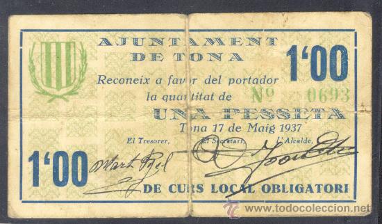 Billetes locales: 1 PTA DEL AJUNTAMENT DE TONA - Foto 1