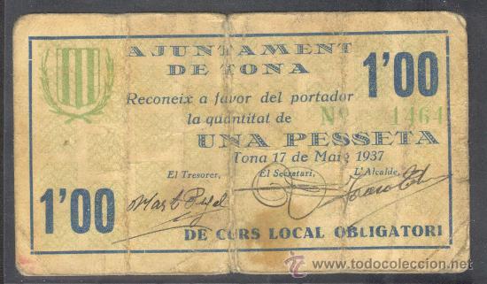 Billetes locales: 1 PTA DEL AJUNTAMENT DE TONA - Foto 1