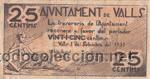 Billetes locales: 25 cts de Valls MBC - Foto 1