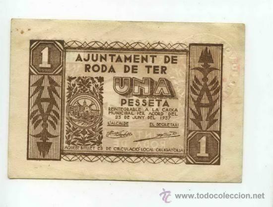 Billetes locales: BILLETE  LOCAL DE RODA DE TER 1 PESETA - Foto 1
