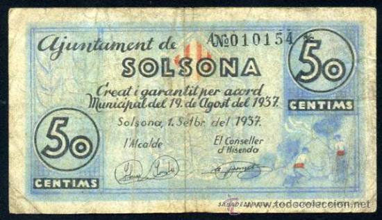 Billetes locales: SOLSONA : 50 CENTIMOS 1937 - Foto 1