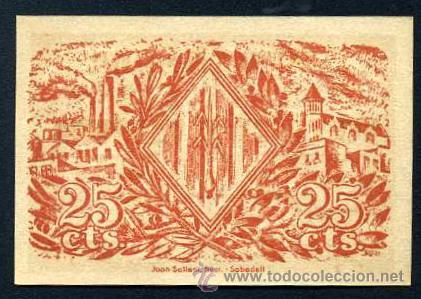 Billetes locales: SABADELL : 25 CENTIMOS 1937 - Foto 2